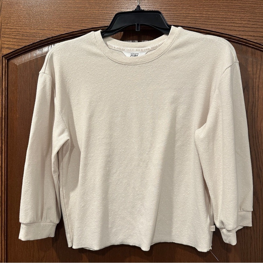 Athleta Girl Cream Waffle Knit Long Sleeve Top Kids Size L 12